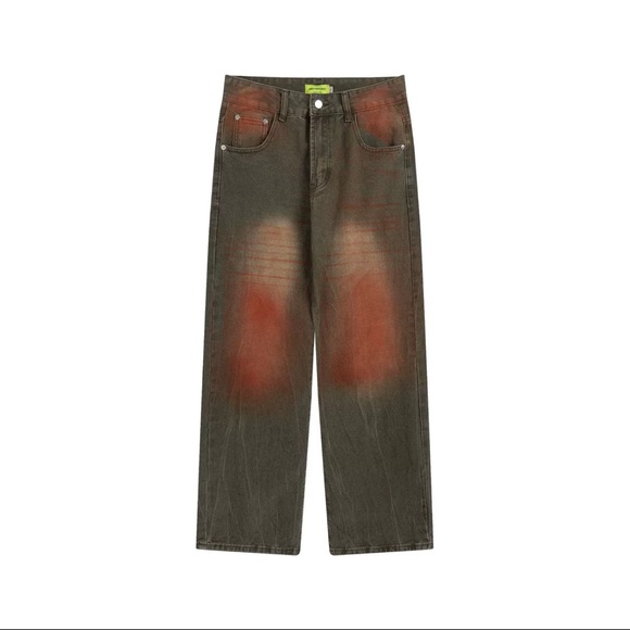 Stonewashed faded grey red jeans - Picture 2 of 3
